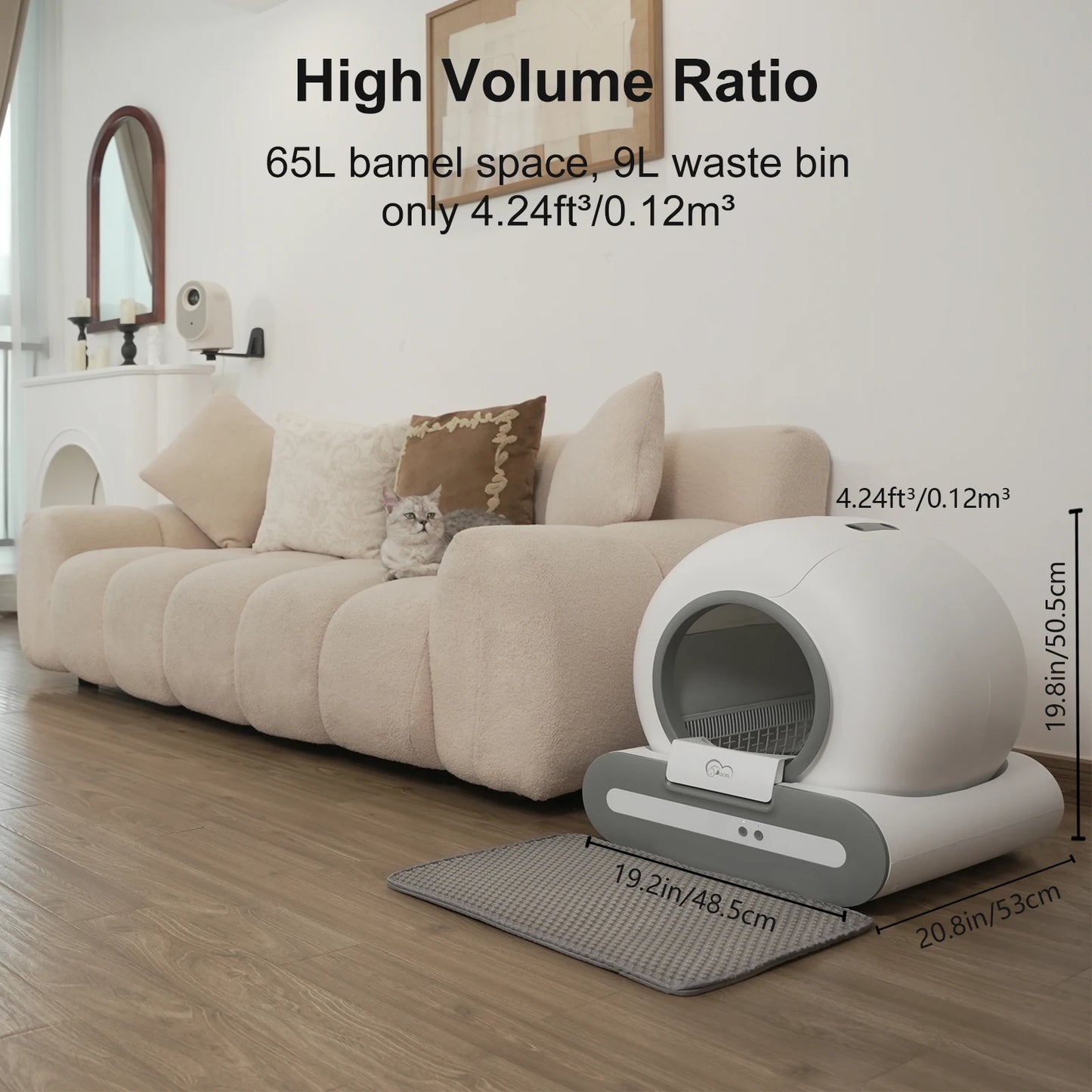 DOEL 65L Self Cleaning Cat Litter Box With App Control