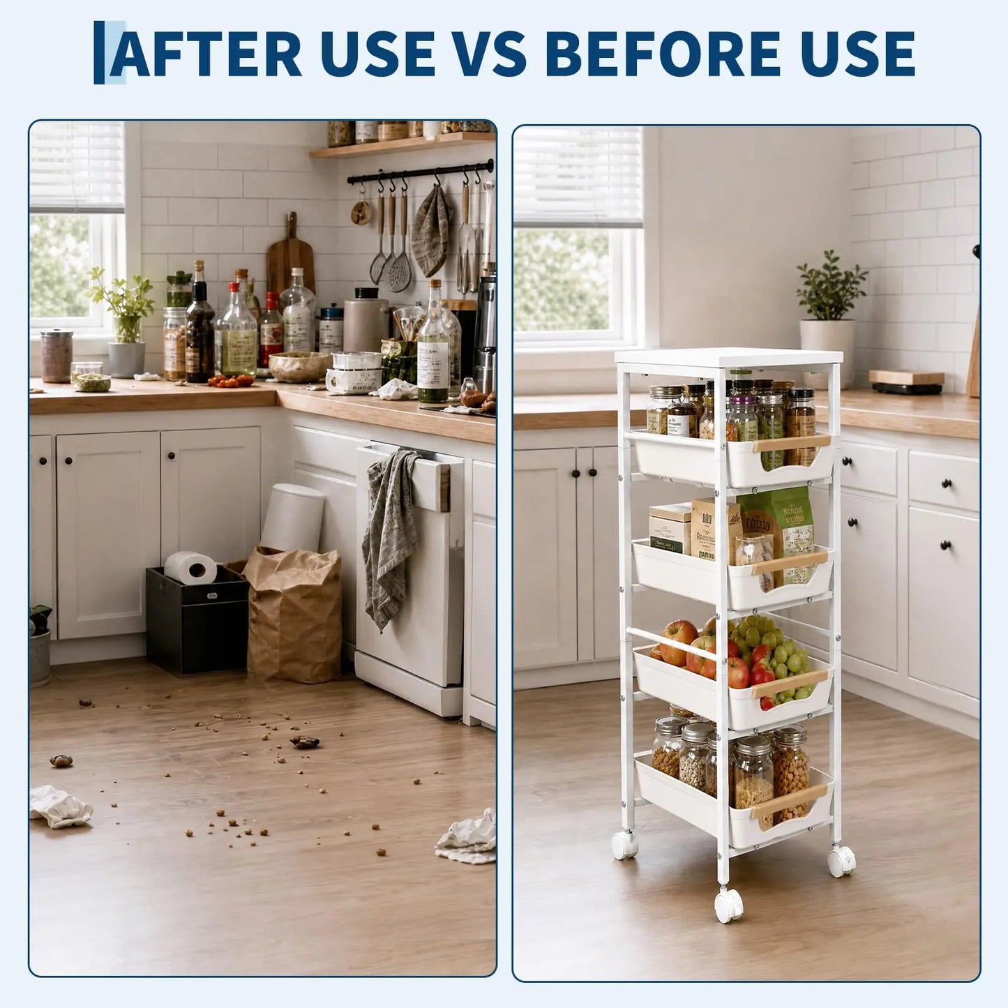 Studyset 5 Tier Rolling Kitchen Cart With Pullout Basket Wheels