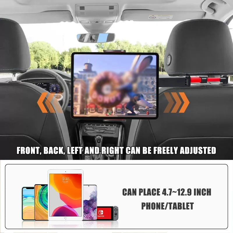 Telescopic Car Headrest Phone Tablet Holder 360 Degree Rotation