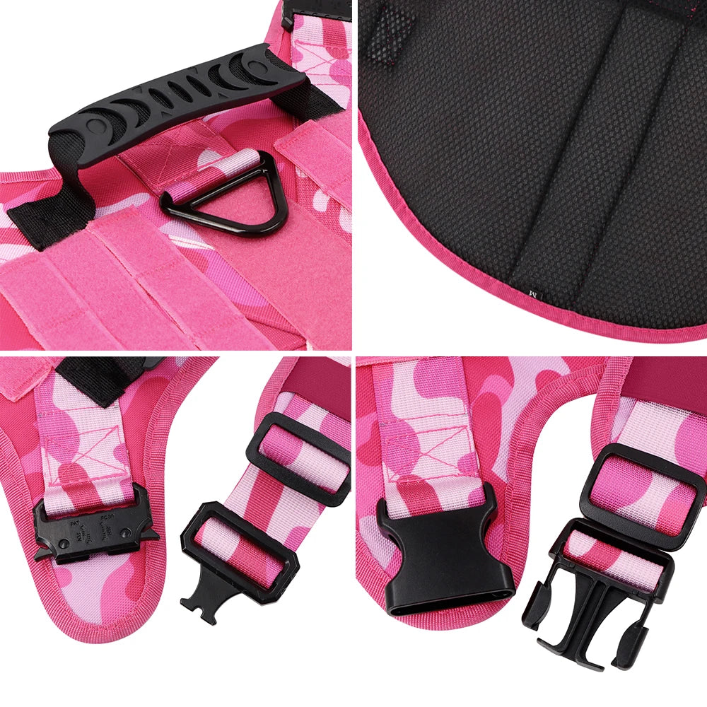 Military Pink Camouflage Dog Harness For Large And Medium Dogs