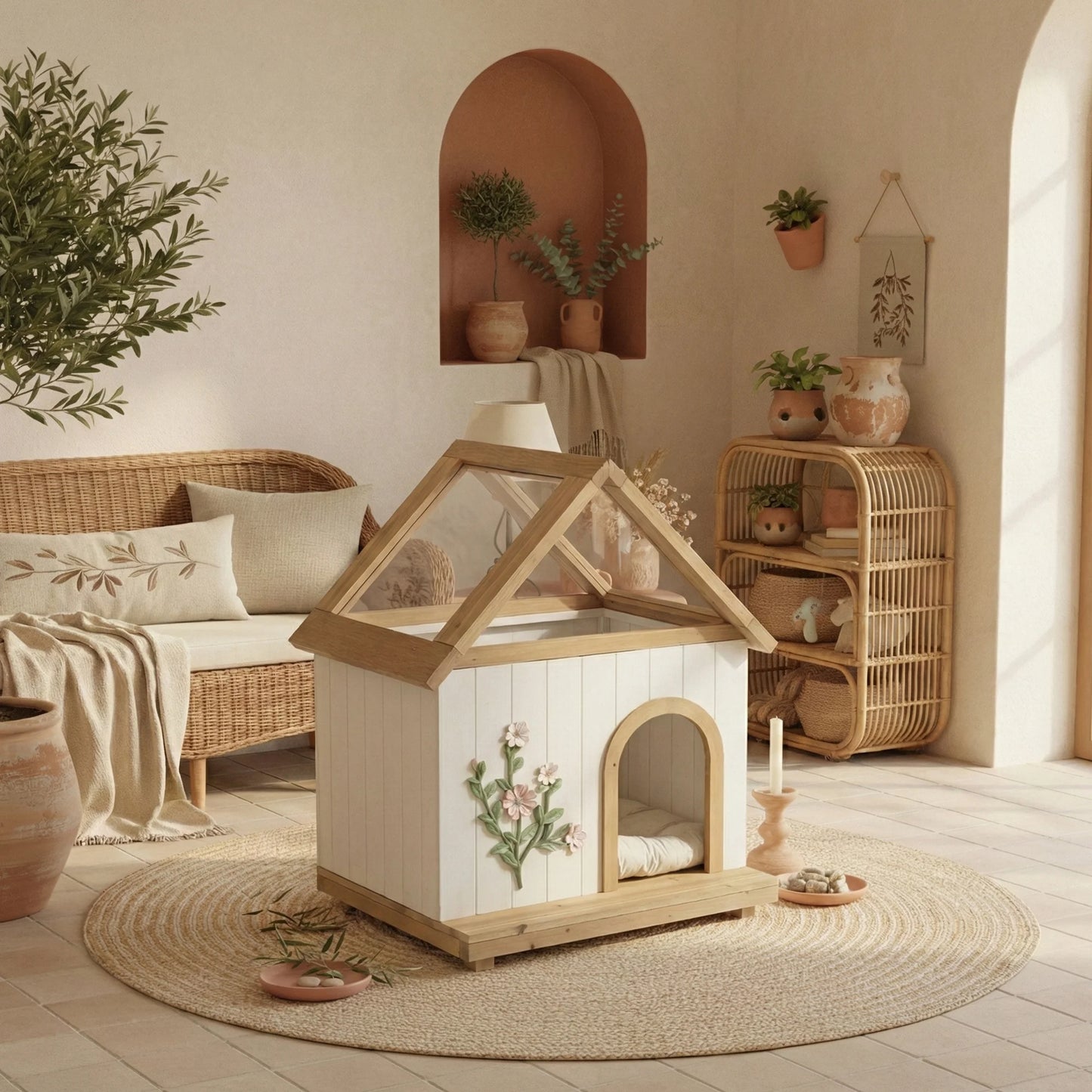 Cedar Cat House With Acrylic Roof For Indoor Outdoor Pets