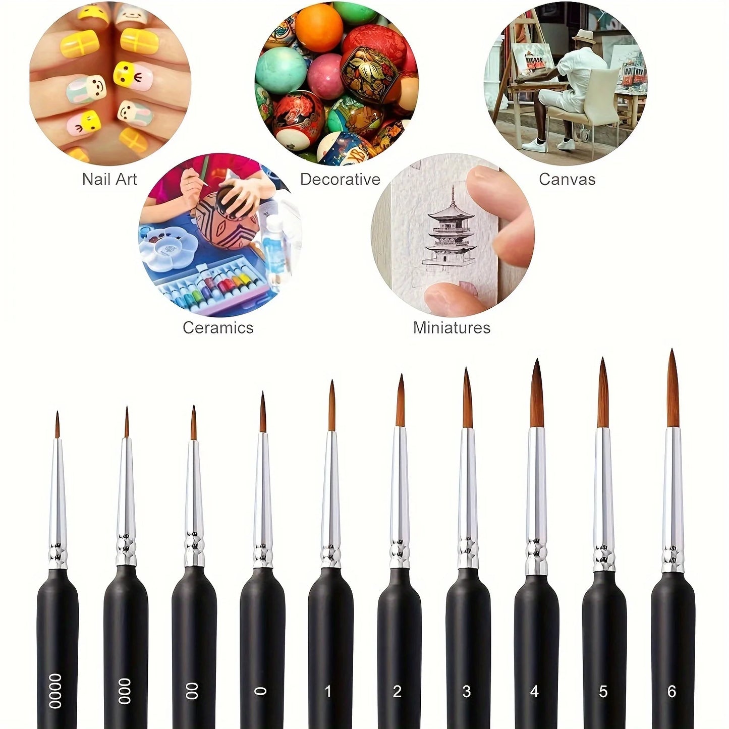 Miniature Paint Brush Set With Ergonomic Handle For Acrylic