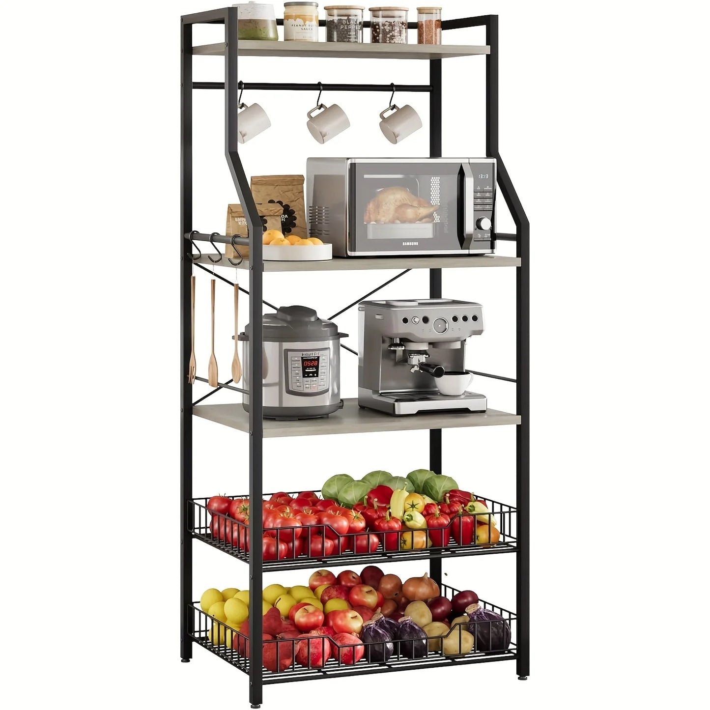 HIHEGD 5 Tier Stainless Steel Kitchen Storage Rack Microwave Stand