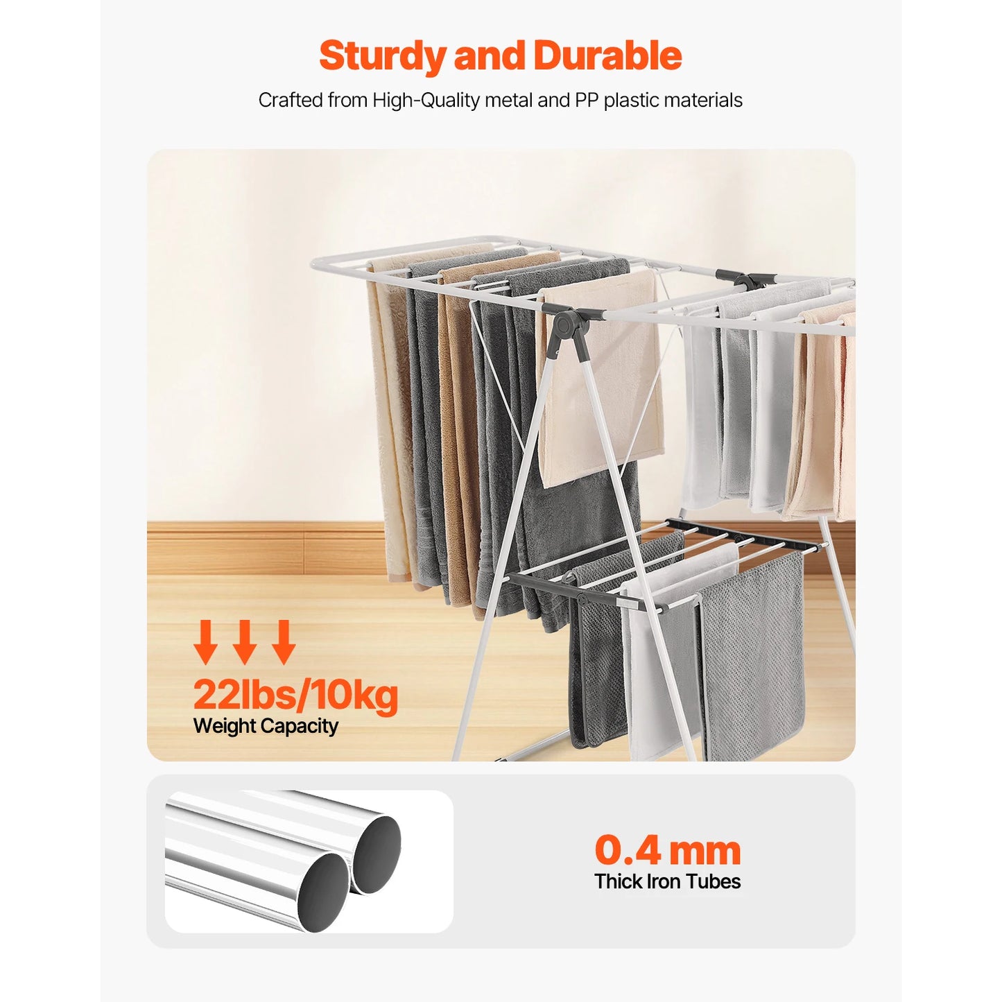Foldable Iron Clothes Drying Rack With Sock Clips Indoor