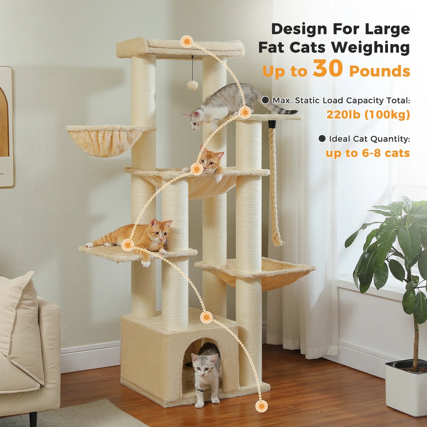 PAWZ Road Large Cat Tree With Five Levels And Hammock