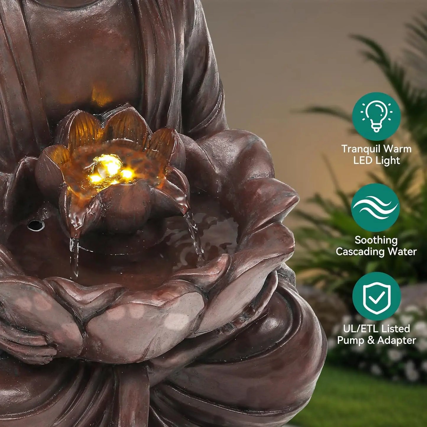Buddha Outdoor Water Fountain Zen Style Garden With LED Lights