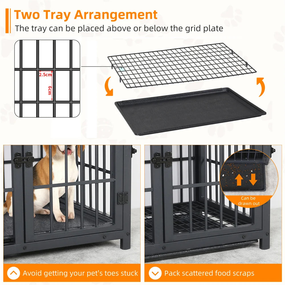 BORWART Wooden Dog Crate End Table With 3 Doors Tray
