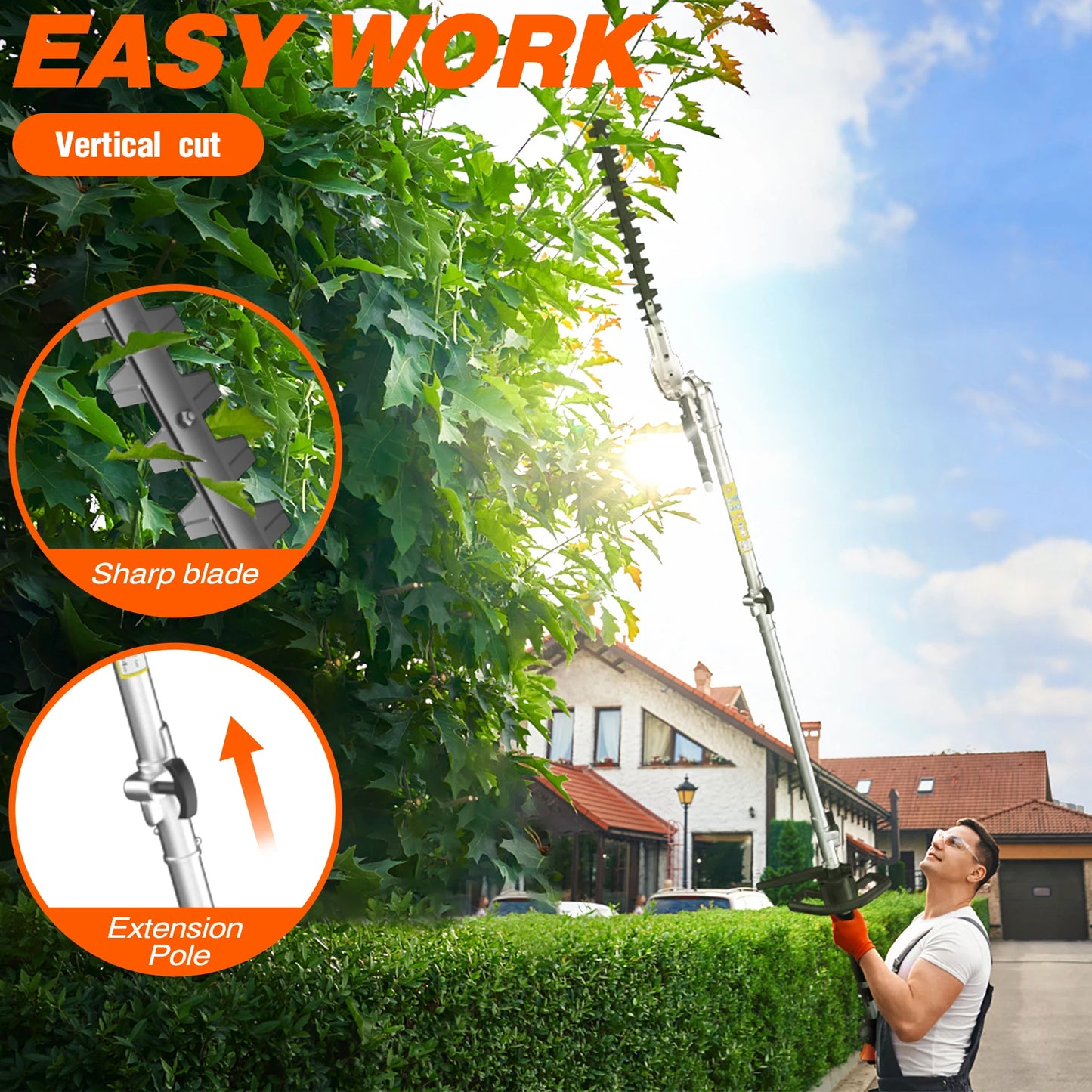 Gas Hedge Trimmer 48cc 2 Stroke Engine With Extension Pole
