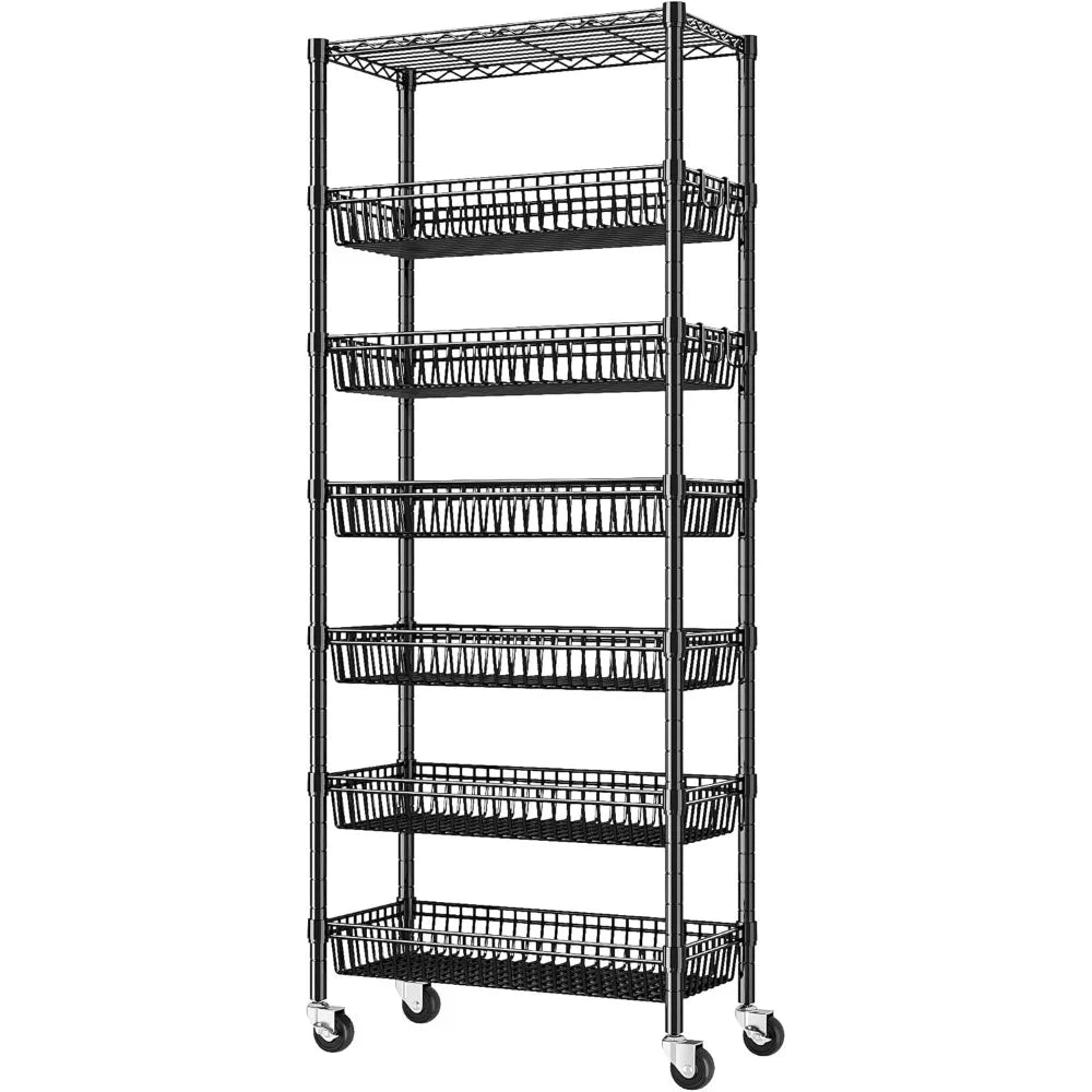 7 Tier Wire Shelving With Wheels For Kitchen Pantry Storage