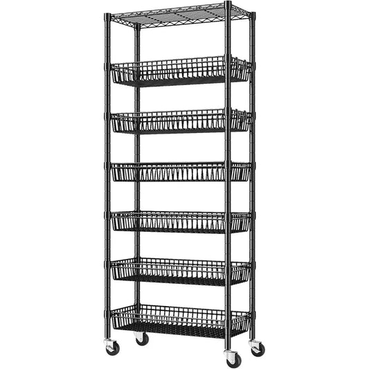 7 Tier Wire Shelving With Wheels For Kitchen Pantry Storage