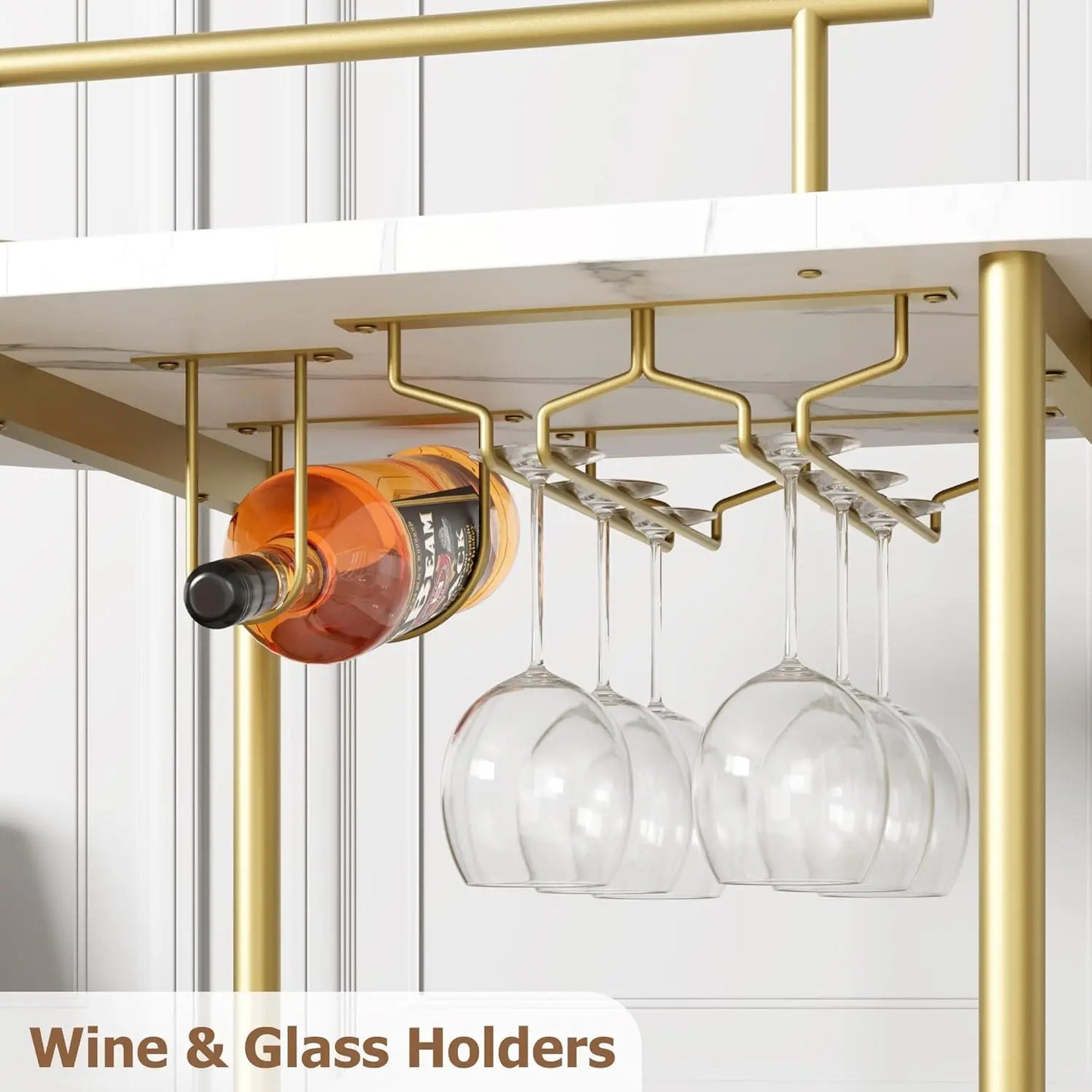HobbyLane Bar Cart With 4-Tier Shelves On Wheels Wine Rack Glass Holder