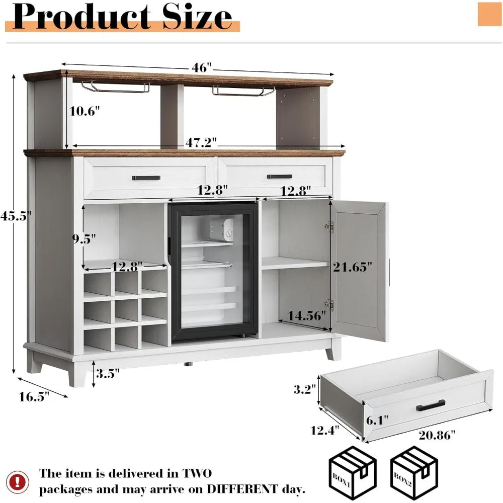 Farmhouse Coffee Bar Cabinet With Refrigerator Wine Rack