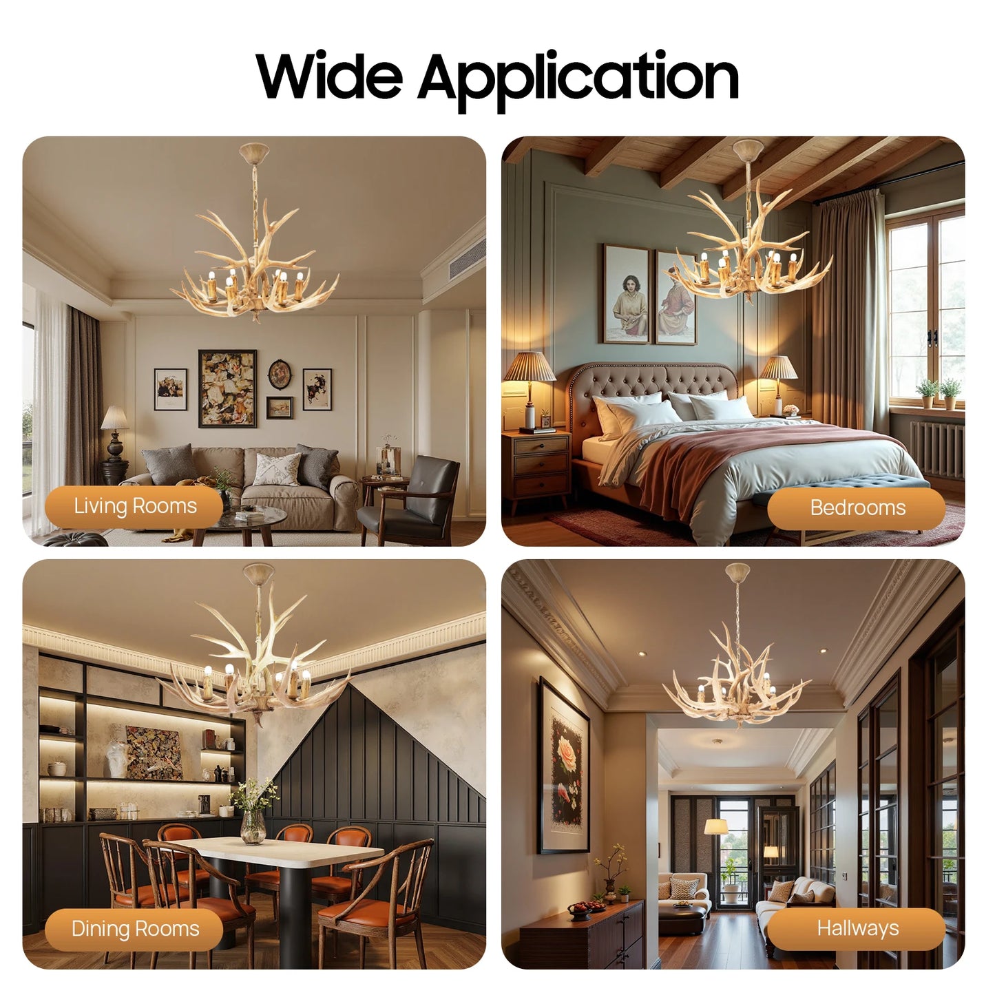 110V Resin Deer Antler Ceiling Light Six Light Chandelier Retro