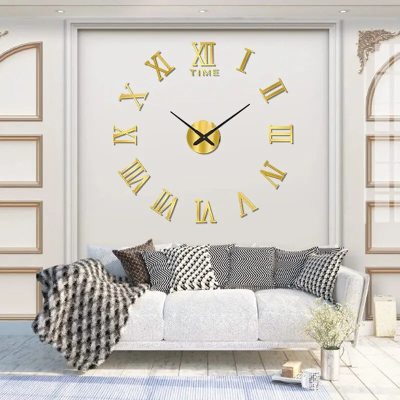 3D Acrylic Digital Wall Clock With Roman Numerals Design Mirror