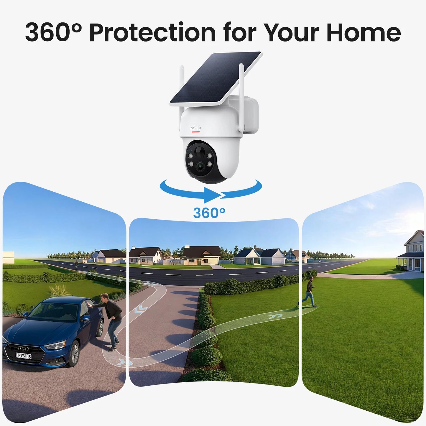 DEKCO 3MP Solar Camera System 4-Camera Wireless Kit 360° PTZ