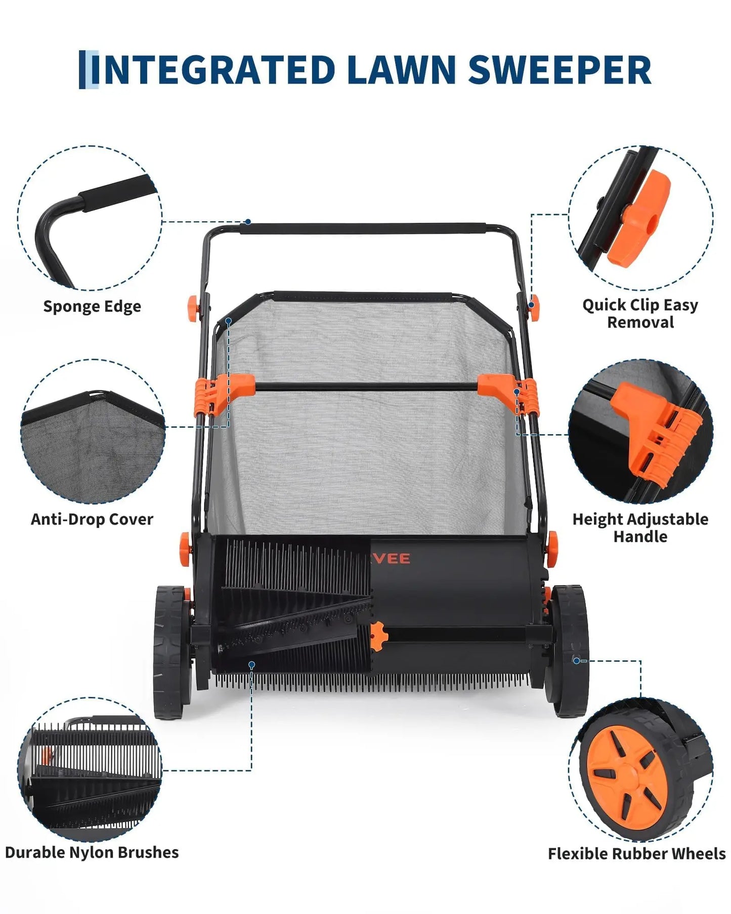 Studyset Heavy Duty Push Lawn Sweeper Mesh Bag Adjustable Height