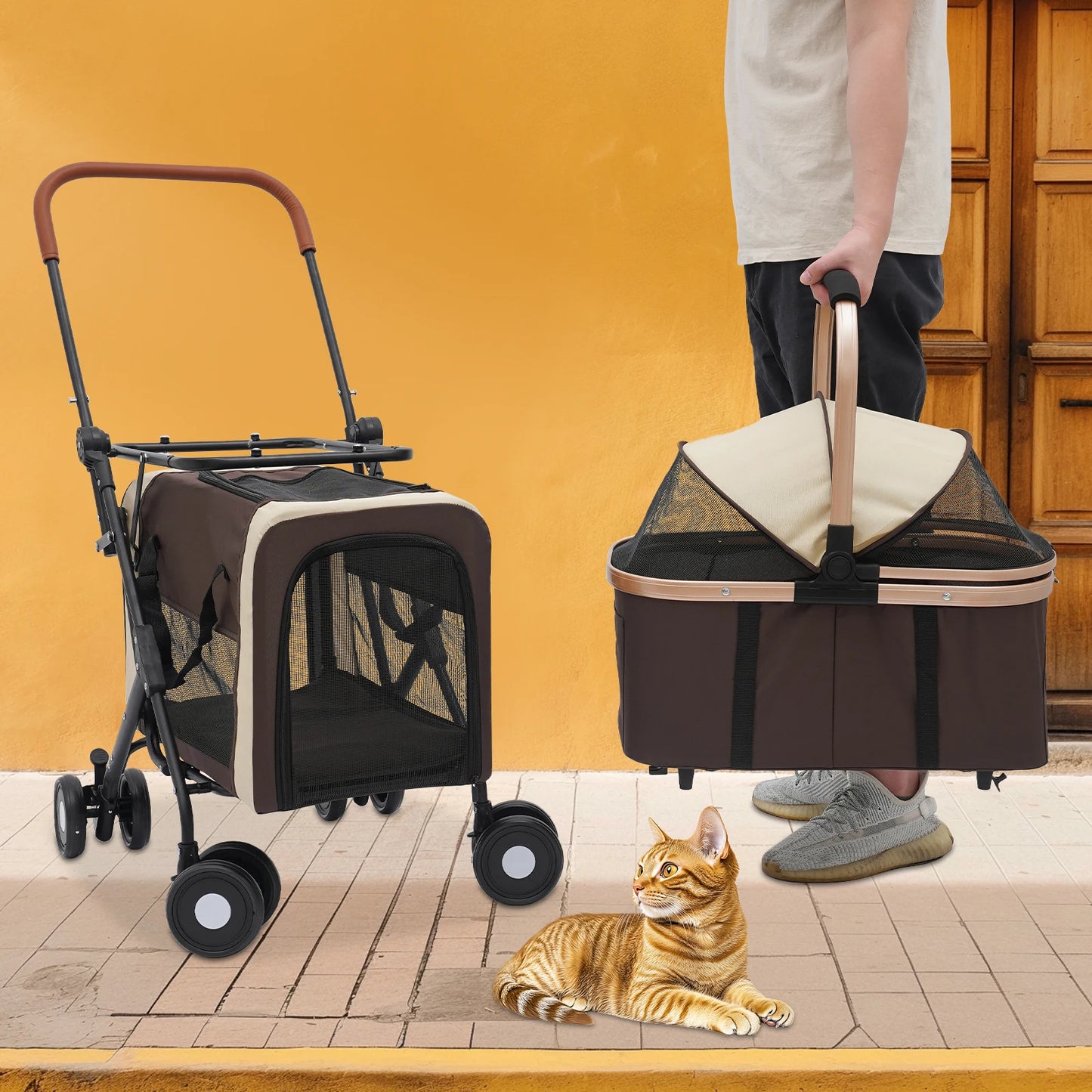 Detachable Double Layer Pet Stroller For Two Small Pets