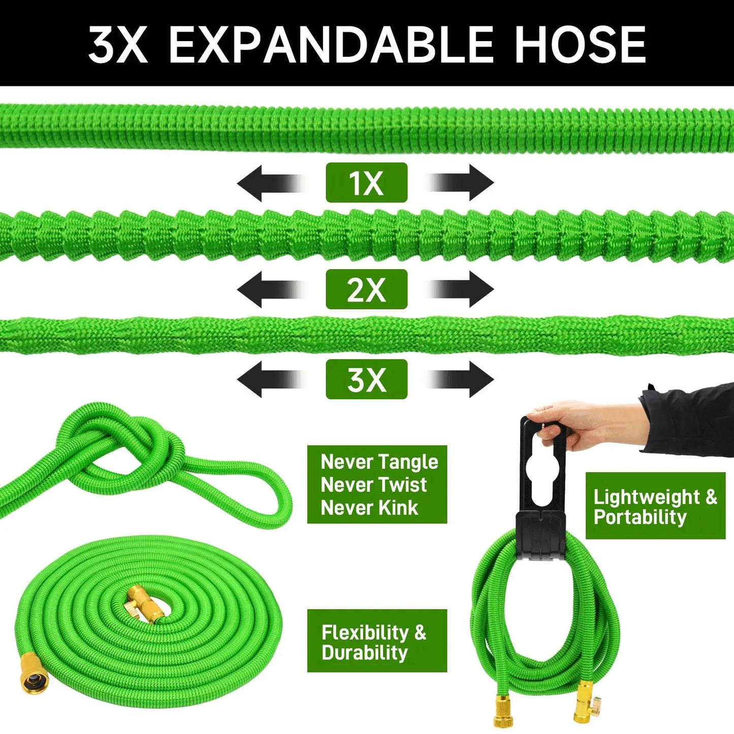 GardenJoy Expandable Garden Hose With Holder And Ten-Pattern Spray Nozzle