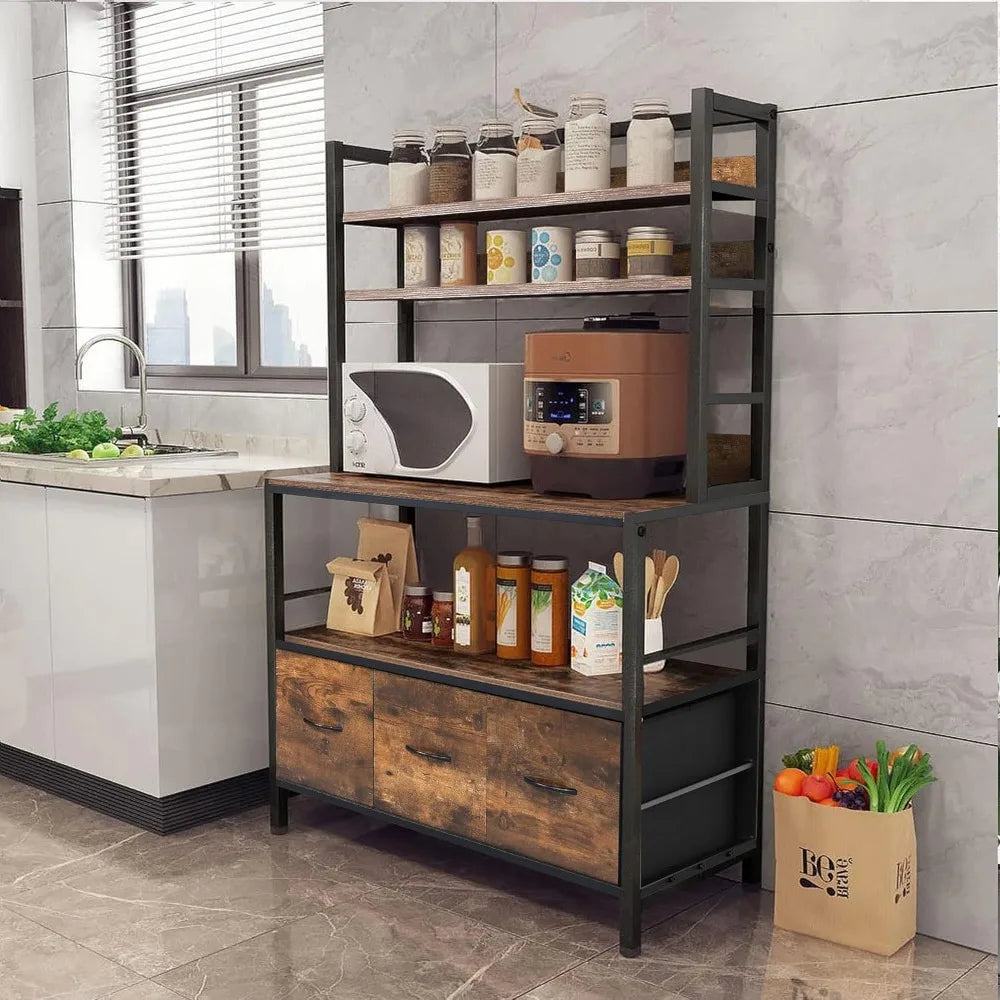 5-Tier Industrial Bakers Rack With Pull Out Baskets And Hooks