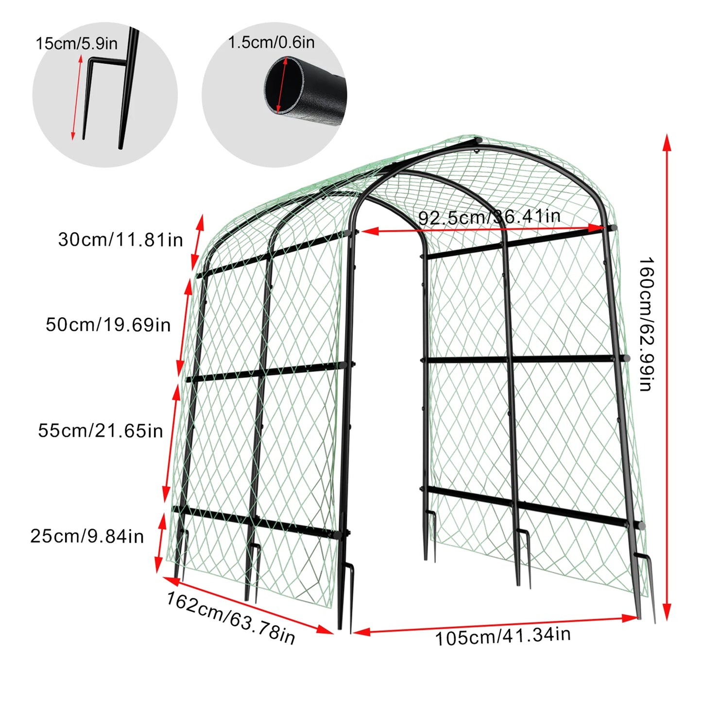 U Shaped Garden Cucumber Trellis With Nylon Netting And Spikes