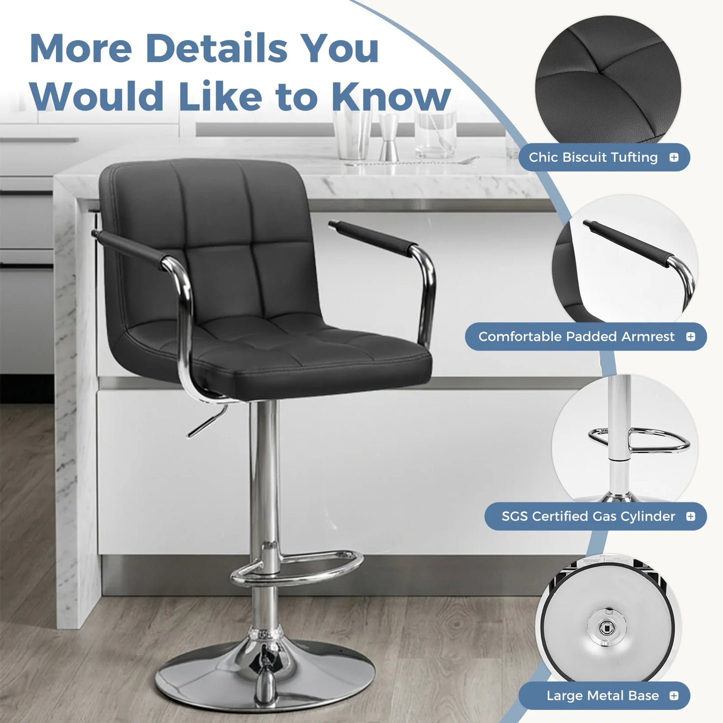 JHK Ergonomic PU Leather Swivel Office Chair With Adjustable Armrests