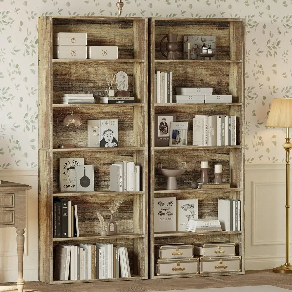 Ironck 6-Tier Floor Standing Bookcases Set Of 2 Home Office