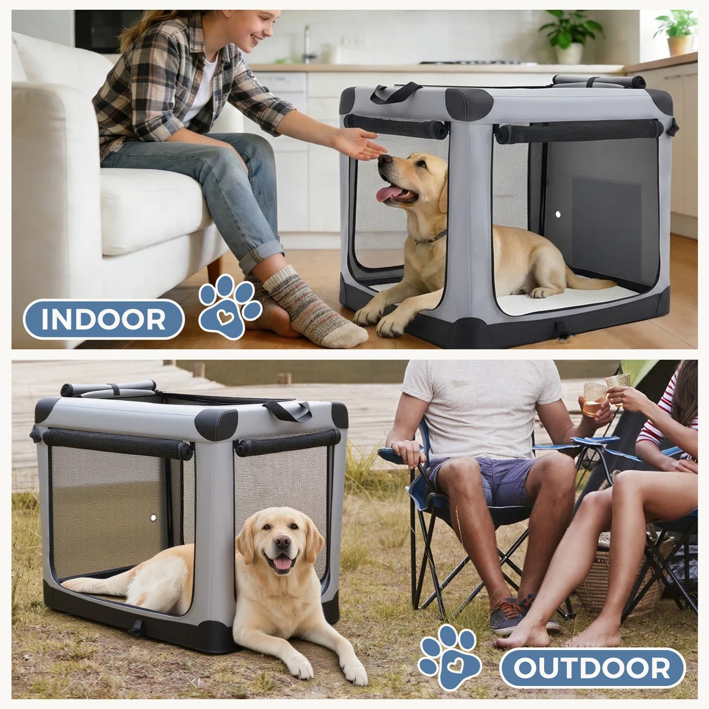 JHK Foldable Dog Crate 600D Oxford Portable Kennel