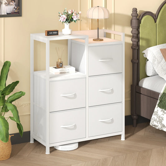 JHK 5 Fabric Drawer Chest With Raised Shelf Metal Frame