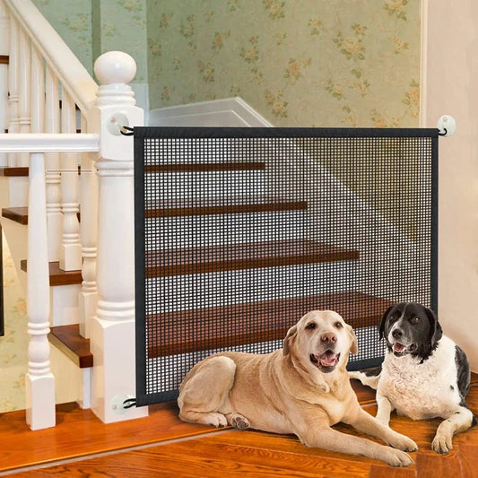 Foldable Dog Barrier Fence With Breathable Mesh Playpen 4 Hooks