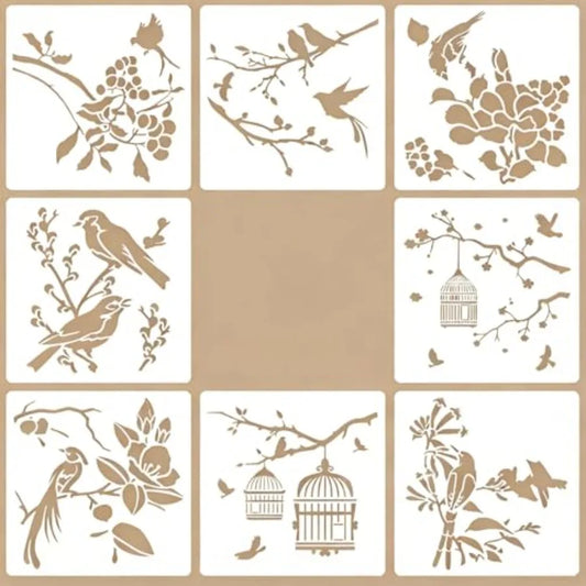 8 Pcs Birds Stencil Set For Painting Reusable Plastic Templates