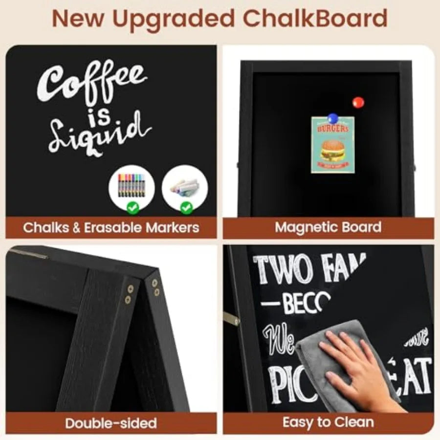 A Frame Chalkboard Sign Double-Sided Wooden Standing Chalkboards With Markers