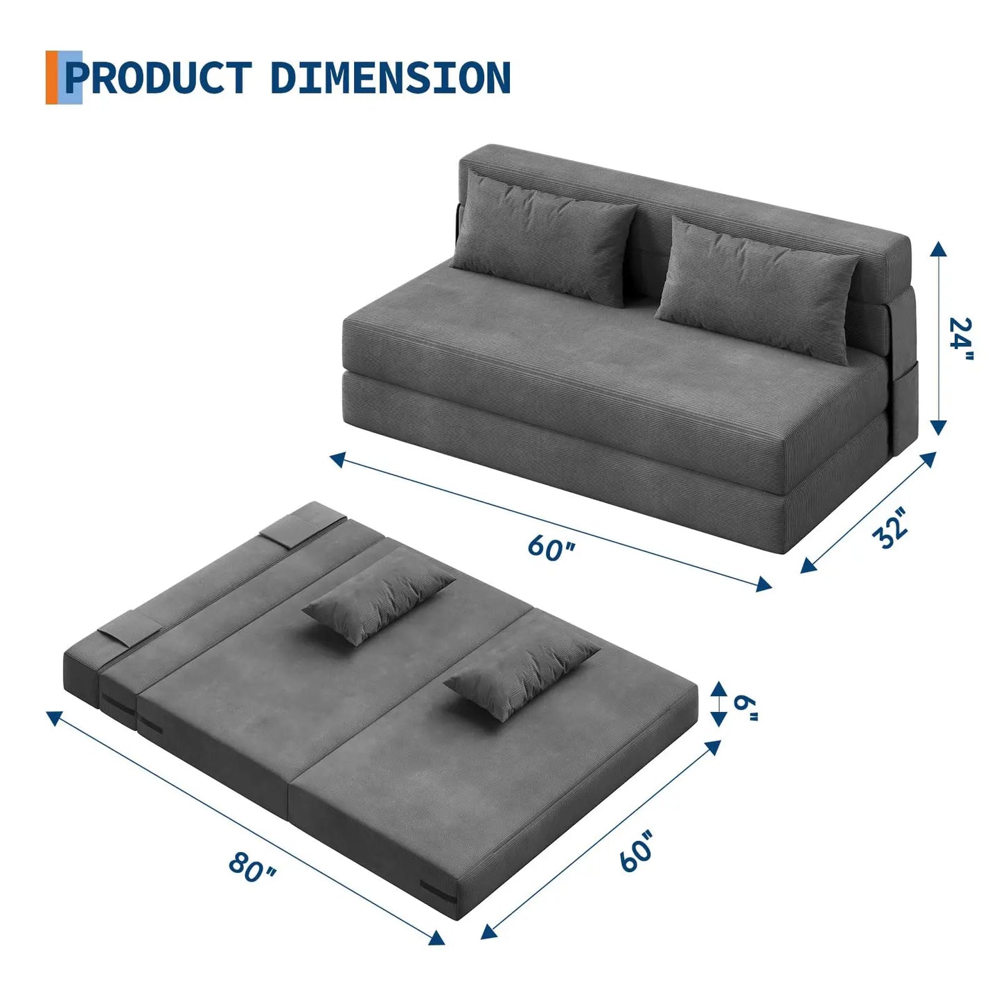 HobbyLane 4-in-1 Folding Sofa Bed Convertible Corduroy Loveseat