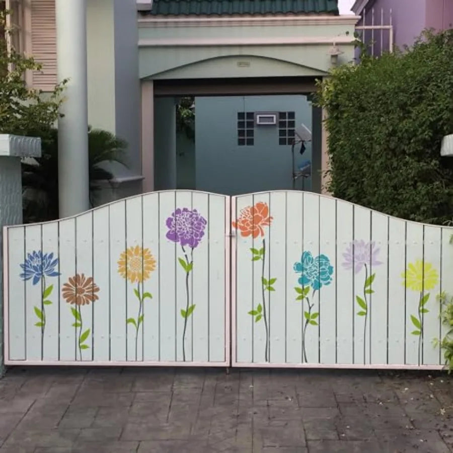 Sun Peony Garden Wall Stencils For Painting Pattern On Wood