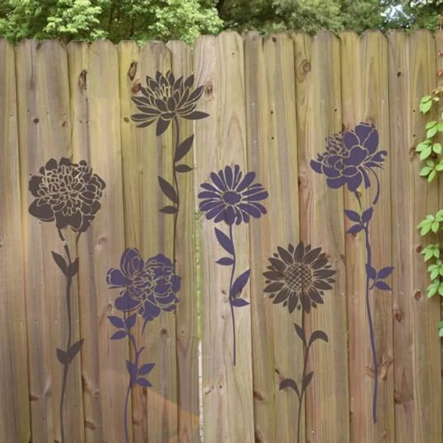 Sun Peony Garden Wall Stencils For Painting Pattern On Wood