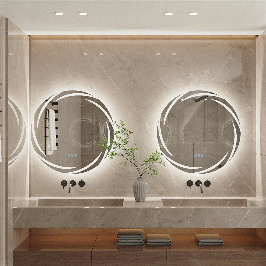 LED Anti-Fog Circular Bathroom Mirror With Backlit 3-Color Lights