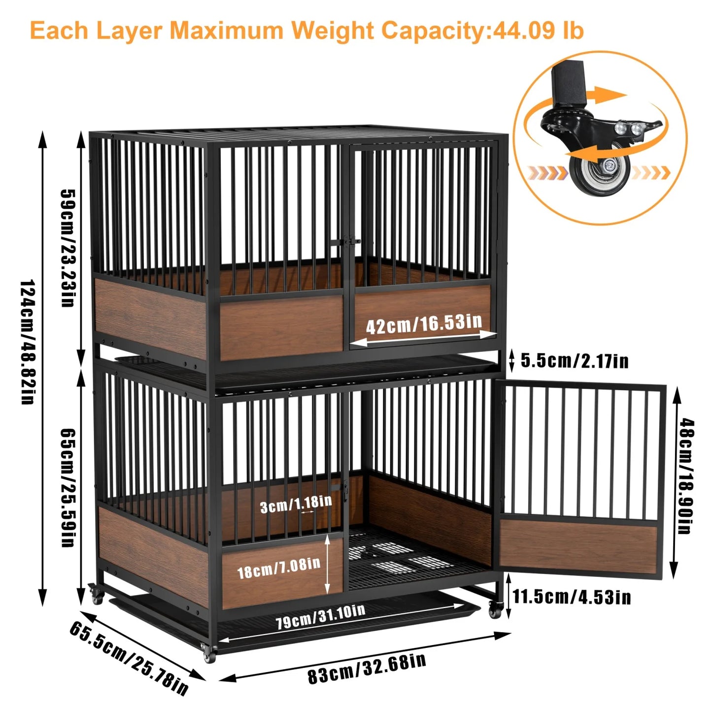 BINGOPAW Heavy Duty Dog Crate On Wheels With Removable Tray