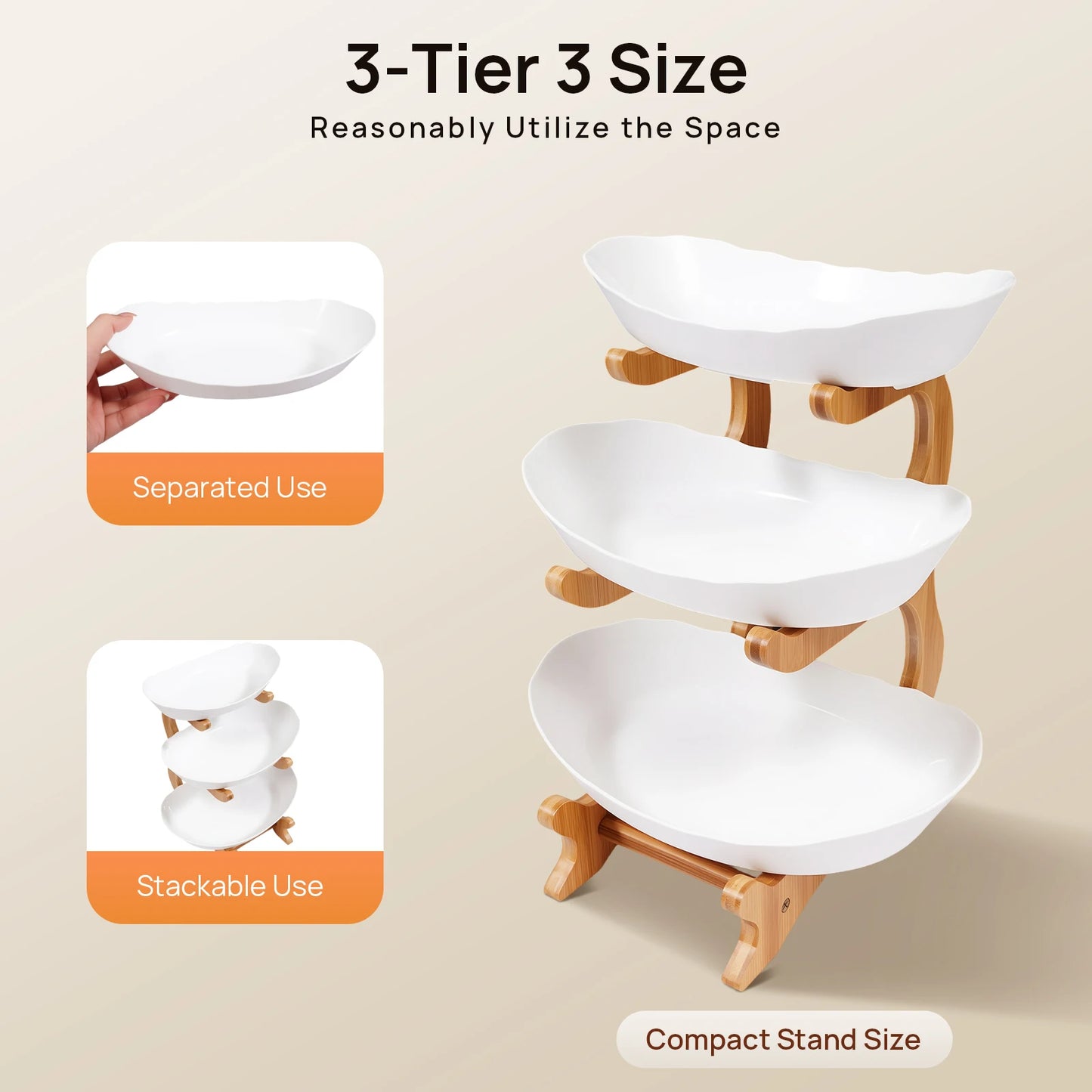 3 Tier Fruit Plate With Bamboo Stand For Party Desserts