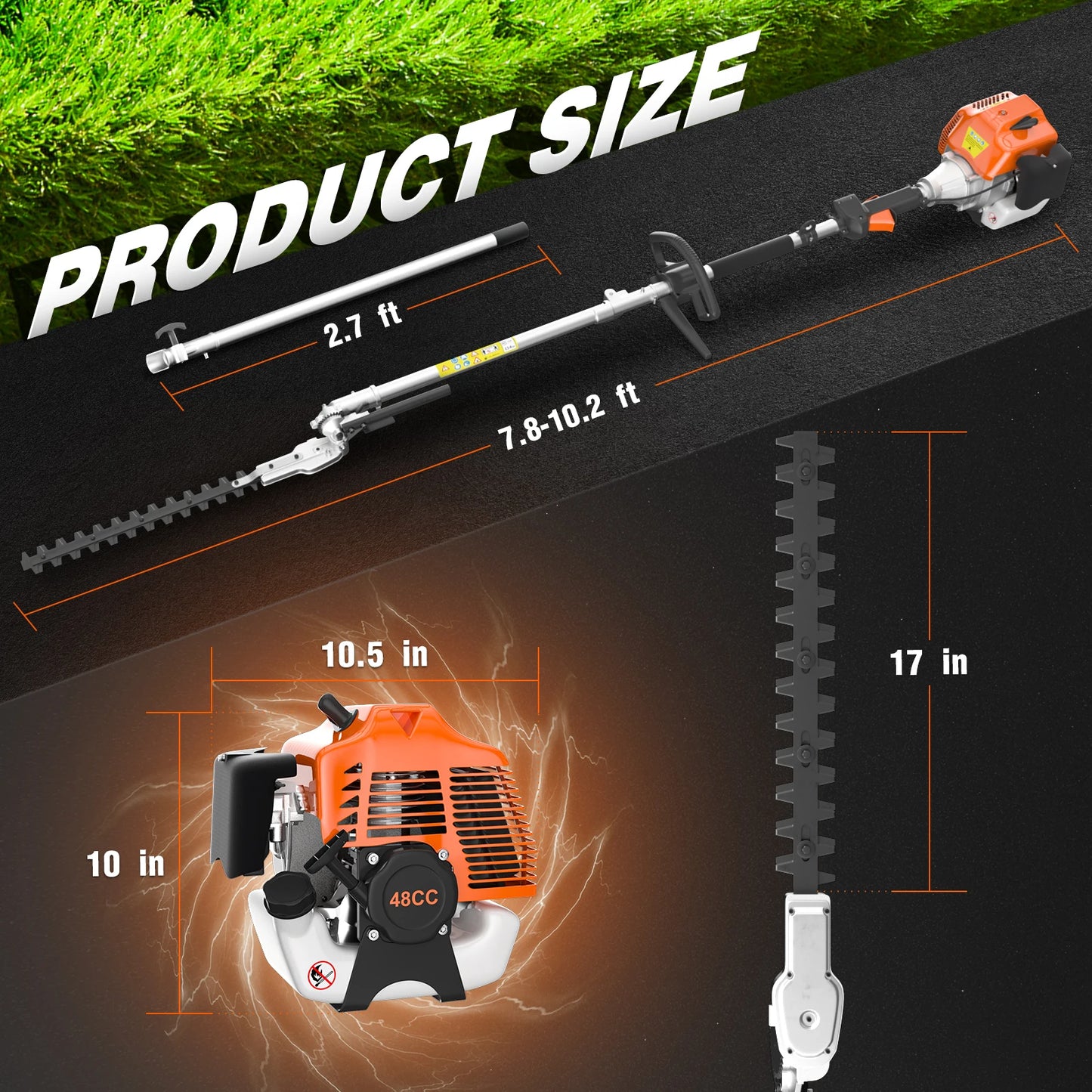 Gas Hedge Trimmer 48cc 2 Stroke Engine With Extension Pole