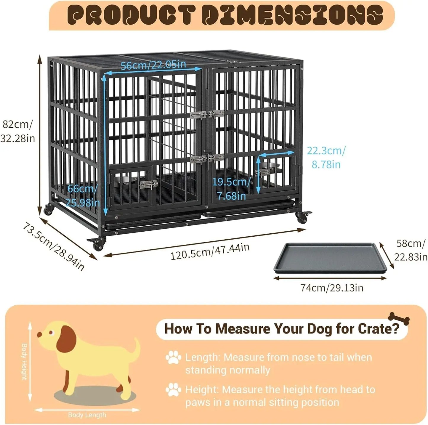 HiMISS Metal Dog Crate With Divider Removable Tray And Wheels