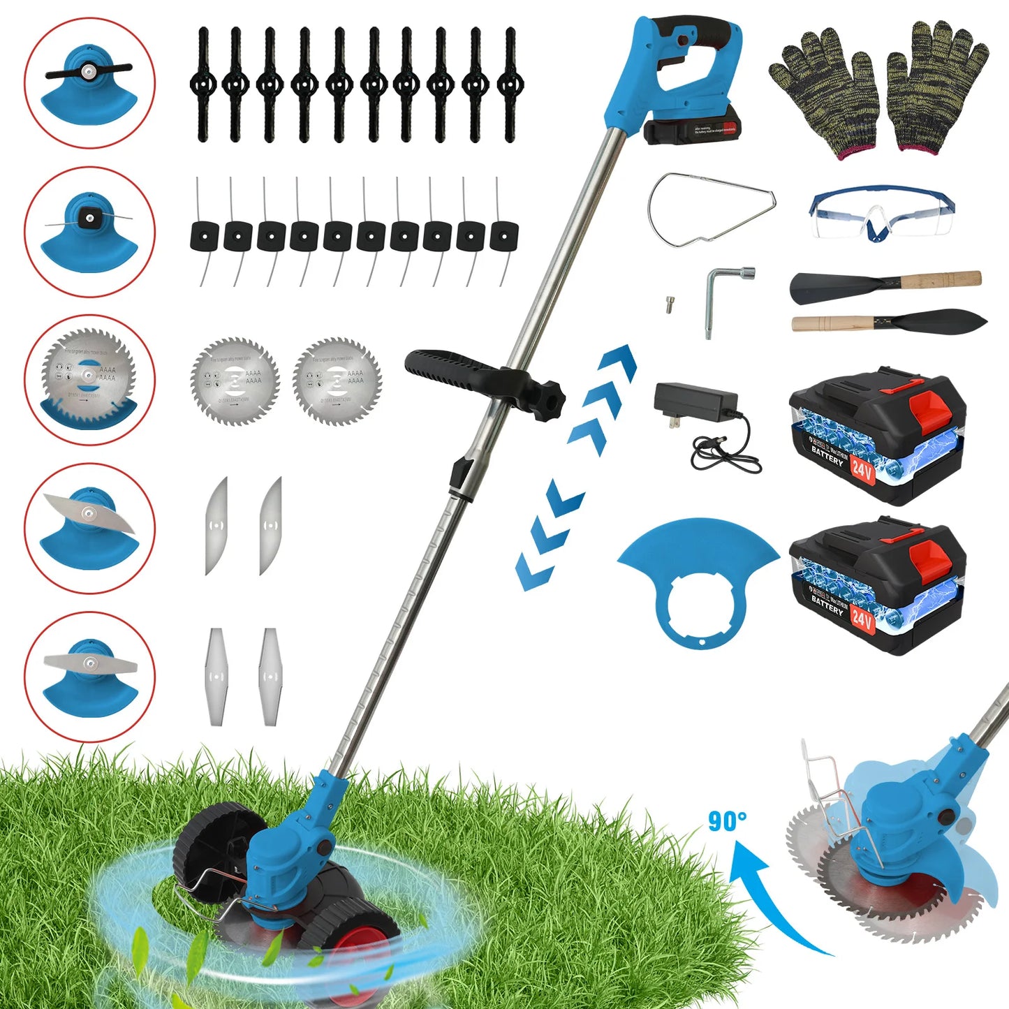 21V Cordless Grass Trimmer 3-In-1 With 2x2.0Ah Batteries