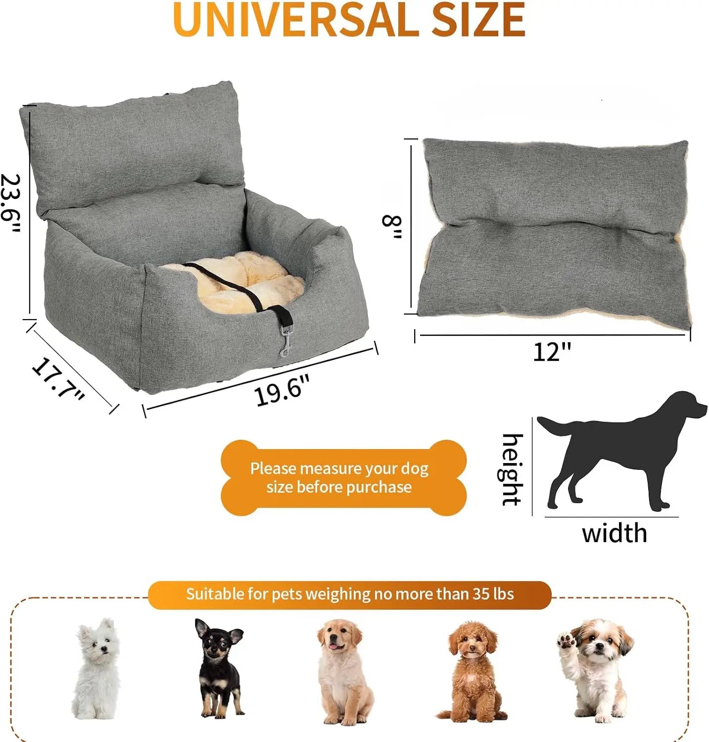 HiMISS Portable Dog Booster Car Seat Bed For Small Dogs With Tether Cushion