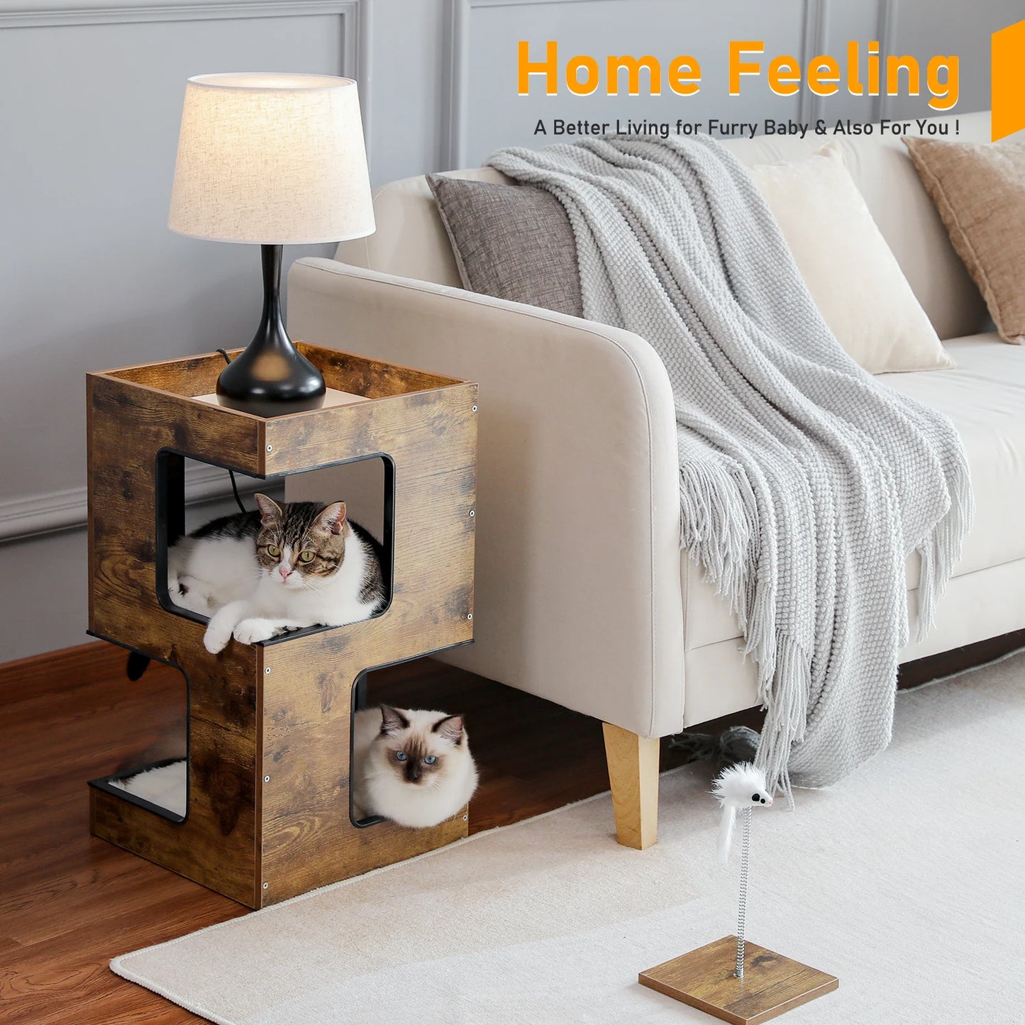 PAWZ Road Wood Cat Condo Bed With Removable Soft Mats