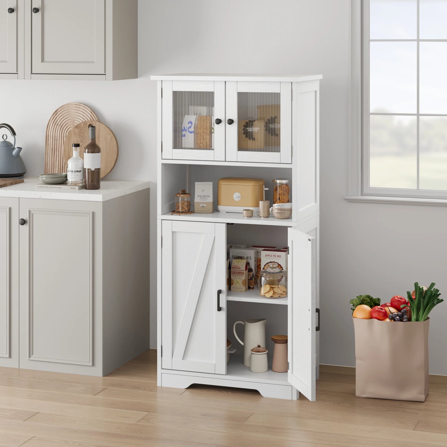 HobbyLane Free Standing Kitchen Pantry Cabinet With Four Doors