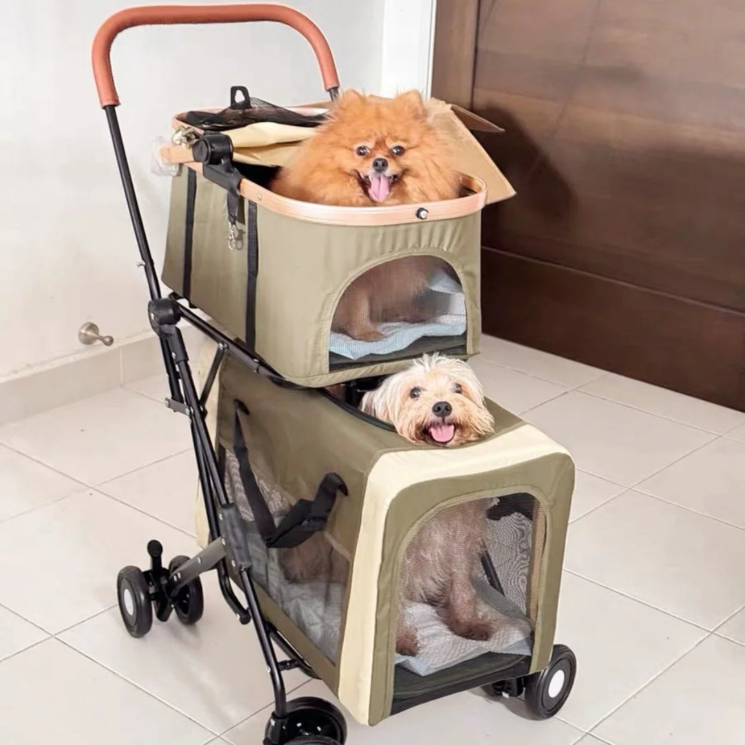 Detachable Double Layer Pet Stroller For Two Small Pets