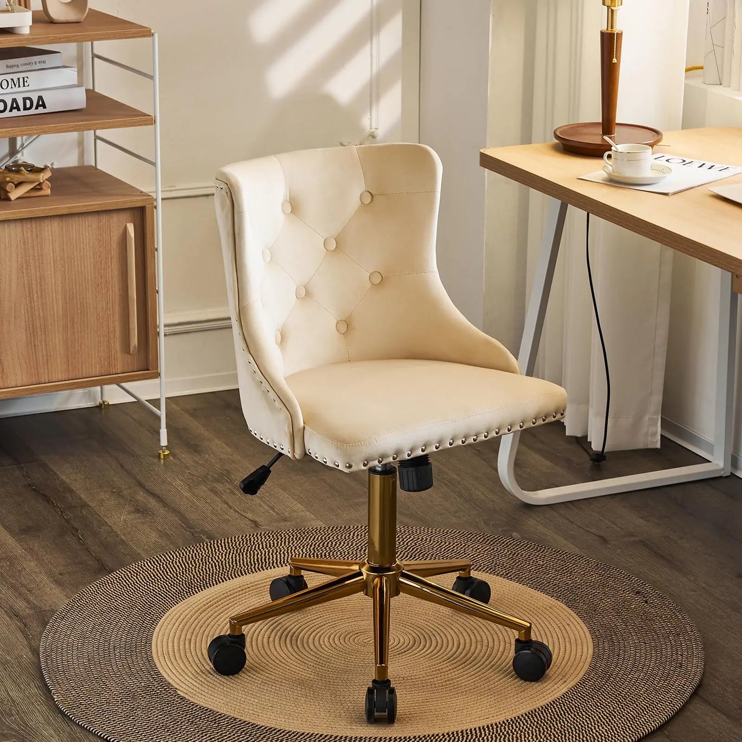 VINGLI Velvet Office Desk Chair With Adjustable Height Metal Base