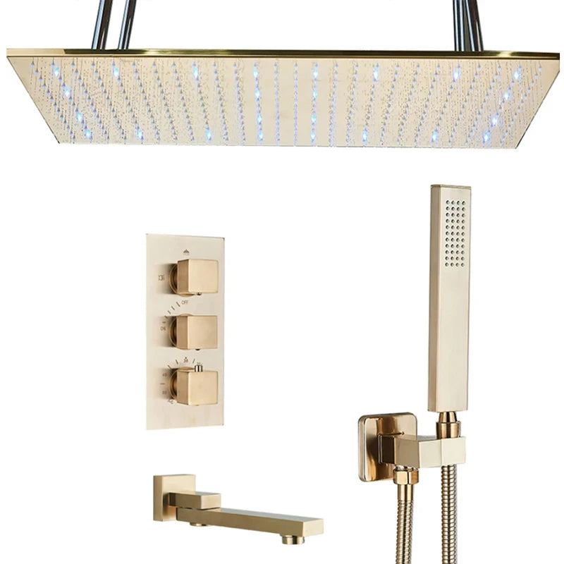 Wanmivezlo LED Brass Rainfall Shower Head Wall Mounted