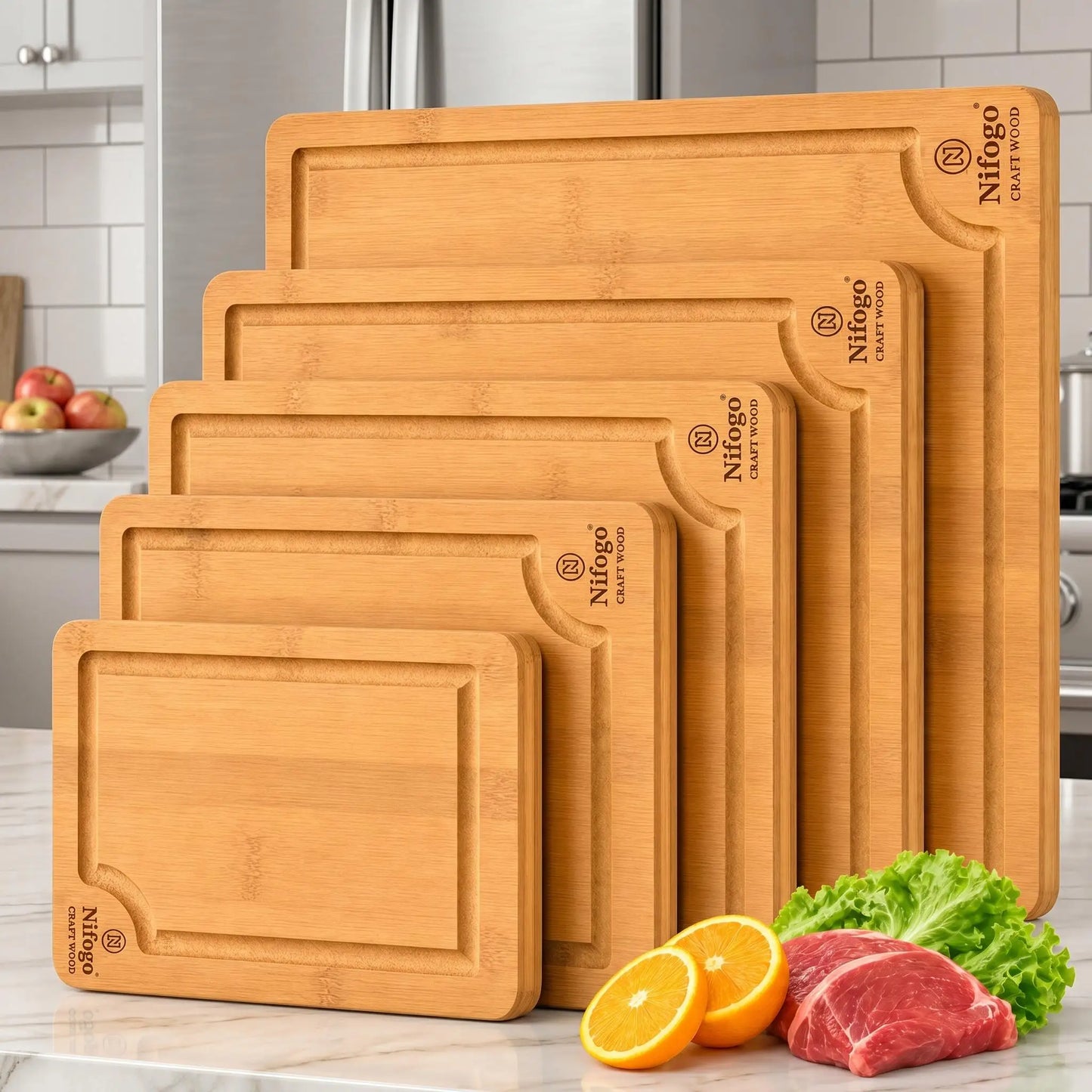 Bamboo Cutting Board Set With Juice Groove 3 Pack Heavy Duty Natural