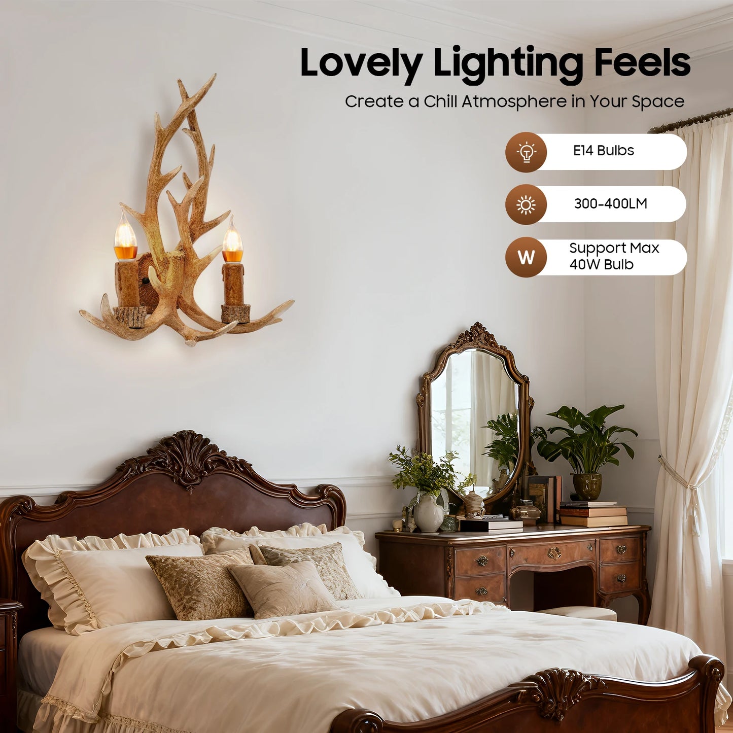 Antler Wall Lamp With Retro LED 110V Resin Iron Fixture