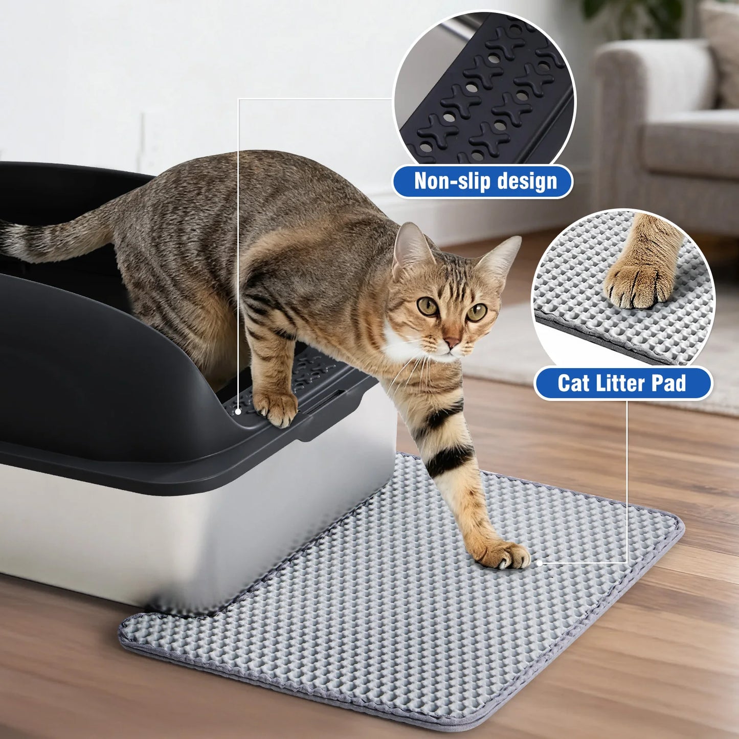Stainless Steel Cat Litter Box With Lid For Large Cats Scoop Mat Included