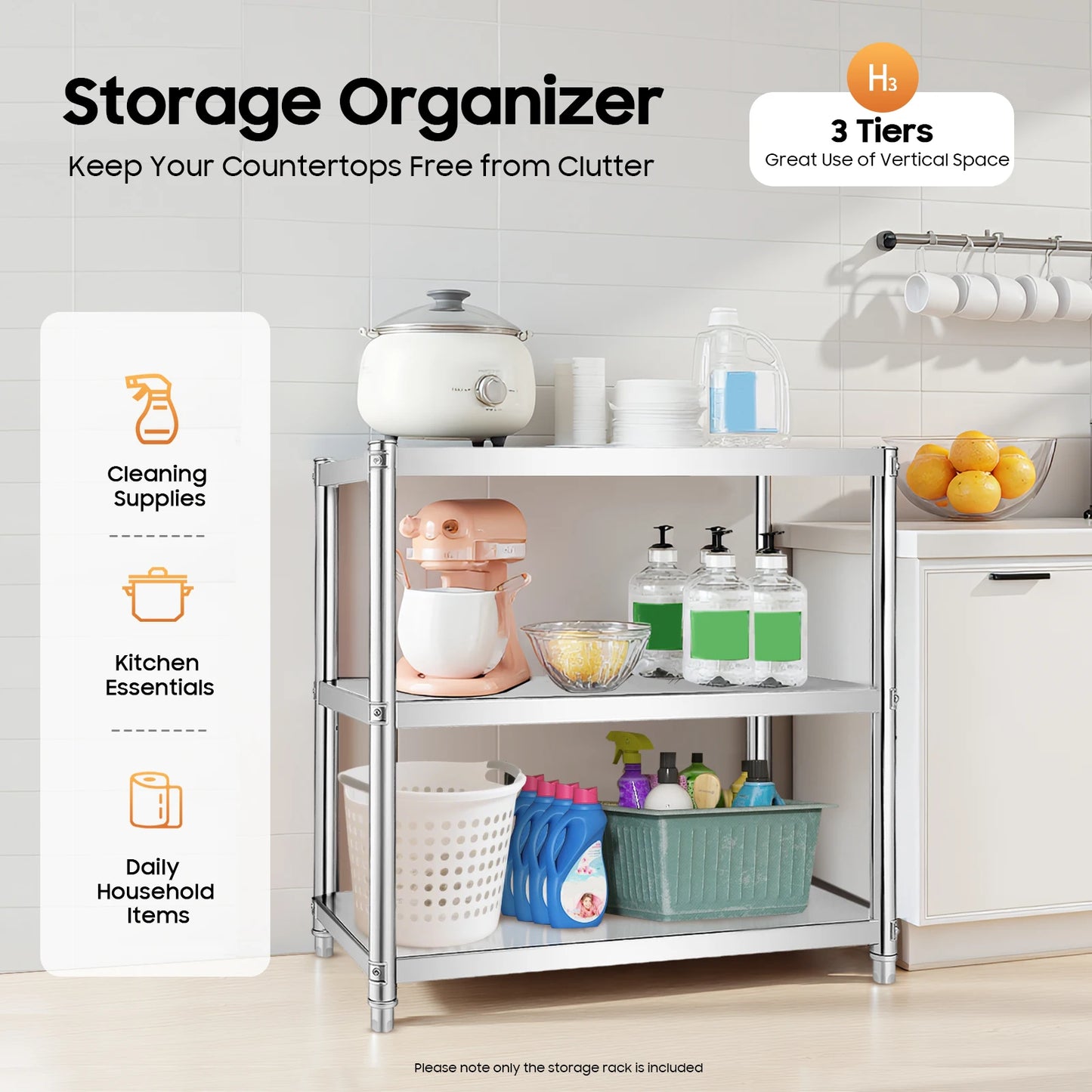 Bymaocar Stainless Steel Standing Kitchen Shelf With Microwave Holder